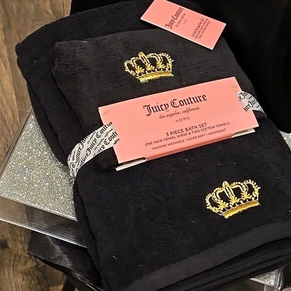 Juicy Couture Home 3-Piece Crown Logo Bath Towel & Hair Wrap Set - Picture 7 of 8